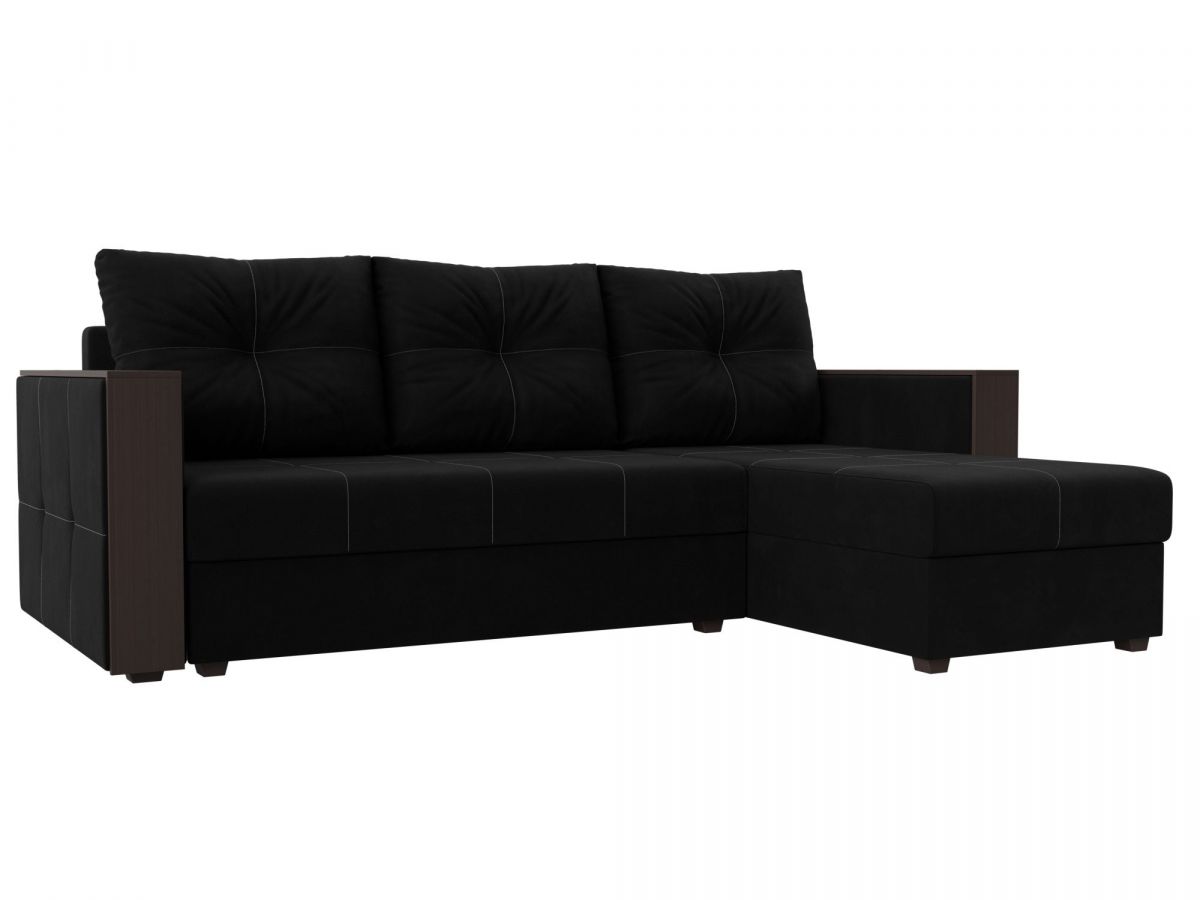 117760 Диван угловой Валенсия Лайт правый угол | микровельвет | черный