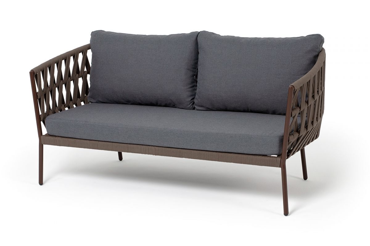"Диего" диван 2-местный плетеный из роупа, каркас алюминий коричневый (RAL8016) муар, роуп коричневы