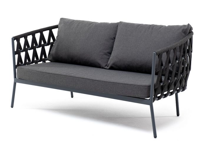 "Диего" диван 2-местный плетеный из роупа, каркас алюминий темно-серый (RAL7024) муар, роуп темно-се