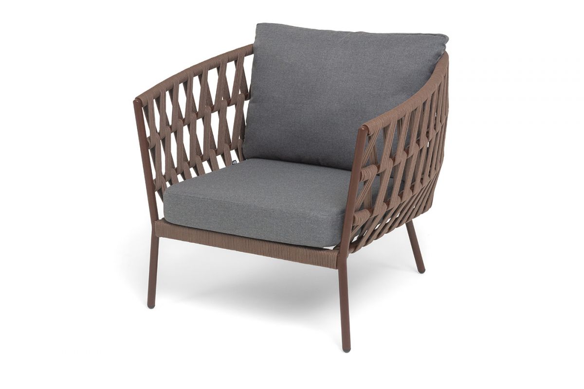 "Диего" кресло плетеное из роупа, каркас алюминий коричневый (RAL8016) муар, роуп коричневый круглый