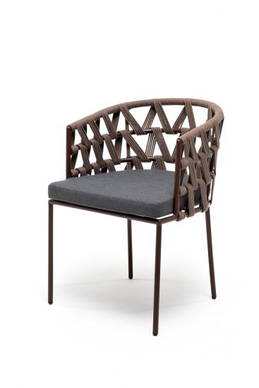"Диего" стул плетеный из роупа, каркас из стали коричневый (RAL8016) муар, роуп коричневый круглый,