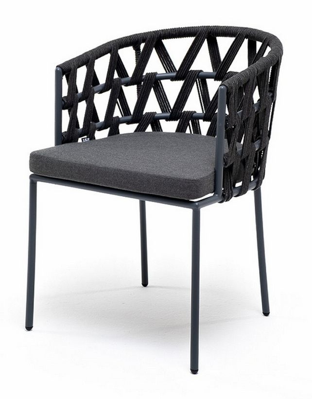 "Диего" стул плетеный из роупа, каркас из стали темно-серый (RAL7024) муар, роуп темно-серый круглый