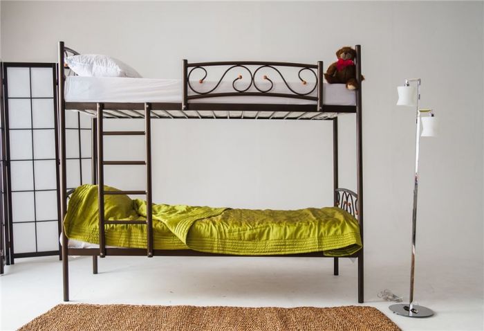 Двухъярусная кровать Валерия-DD коричневый бархат с матрасом Дрема Etalon струтто 90Х200