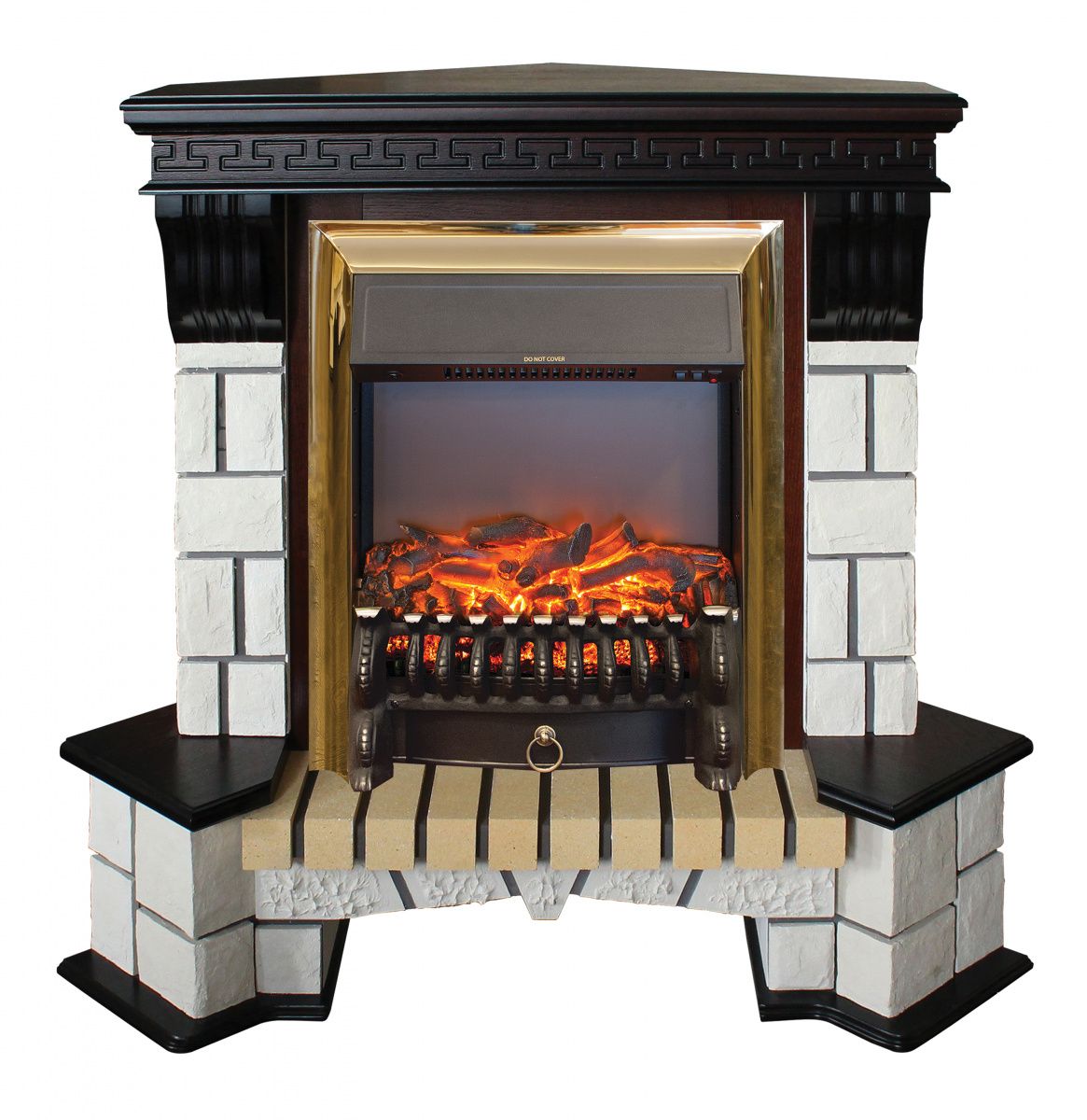 Электрокамин RealFlame Stone Coner AO с Fobos s Lux BR, звук потрескивания дров