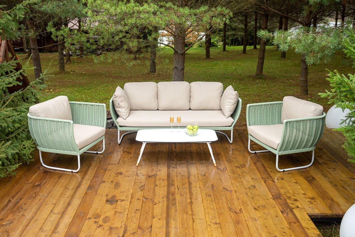 "Фиджи" лаунж-зона 5-местная плетеная из роупа (веревки), каркас алюминиевый светло-серый, роуп зеле