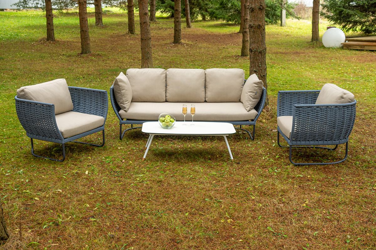 "Фиджи" лаунж-зона 5-местная плетеная из роупа (веревки), каркас алюминиевый темно-серый, роуп синий