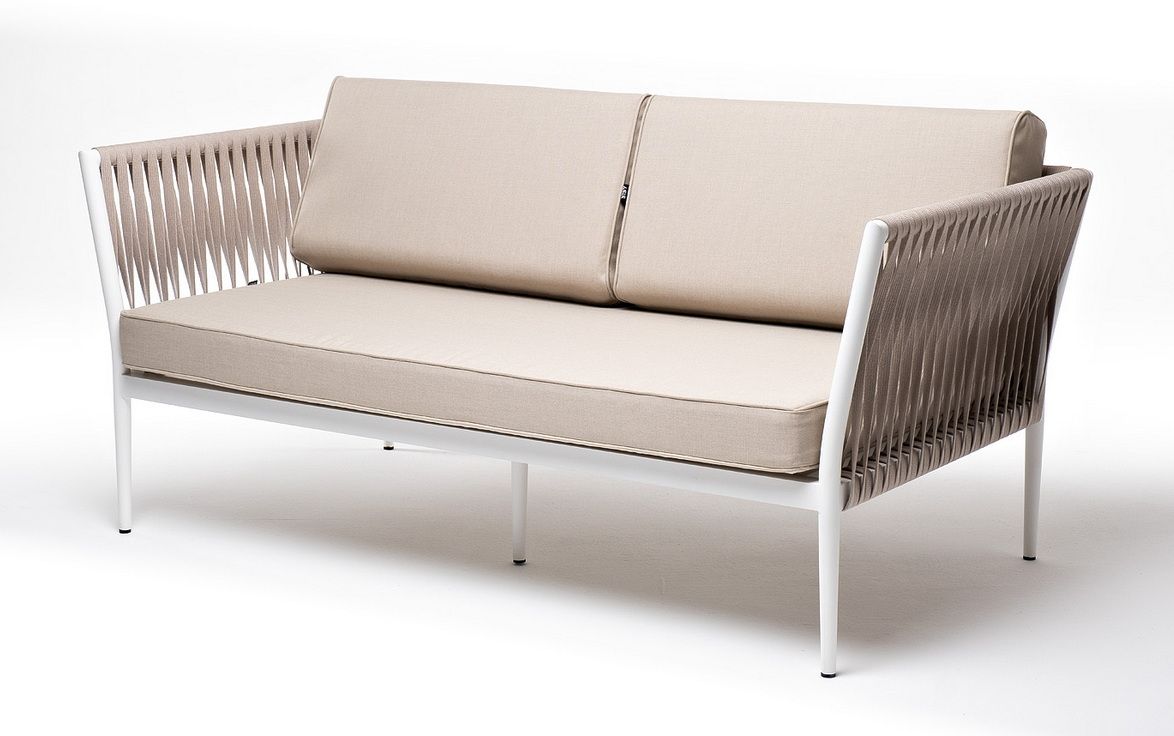 "Форли" диван 2-местный плетеный из роупа, каркас алюминий светло-серый (RAL7035) муар, роуп серо-ко