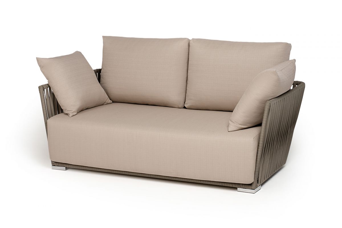 "Форли" диван 2-местный плетеный из роупа, каркас алюминий светло-серый (RAL7035) муар, роуп серо-ко