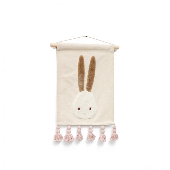 Гобелен Yanil из белого хлопка с кроликом и розовыми кисточками 40 x 30 см