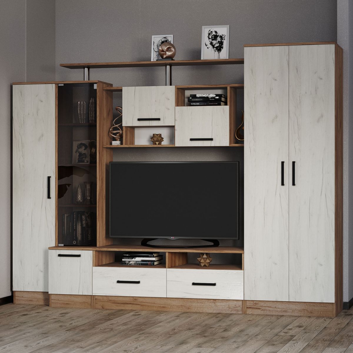 Гостиная Оскар-5 (1920х2500х450) дуб крафт табачный-дуб крафт белый