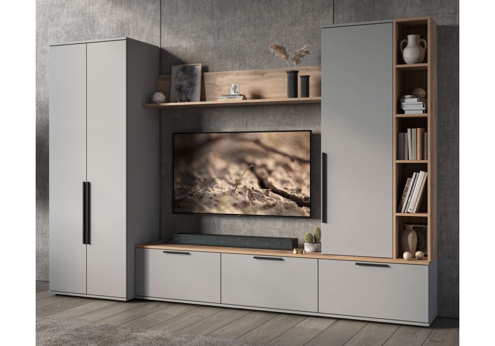 Готовая гостиная Филеста шиншилла серая - дуб вотан комплектация 1