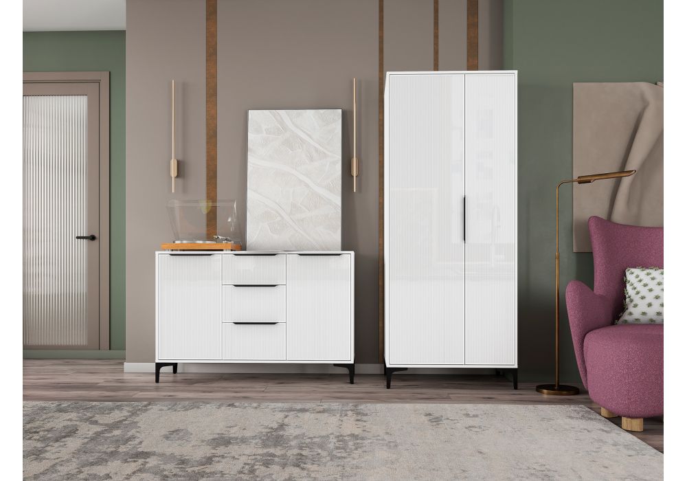 Готовая гостиная Иадама белый - белый глянец комплектация 3