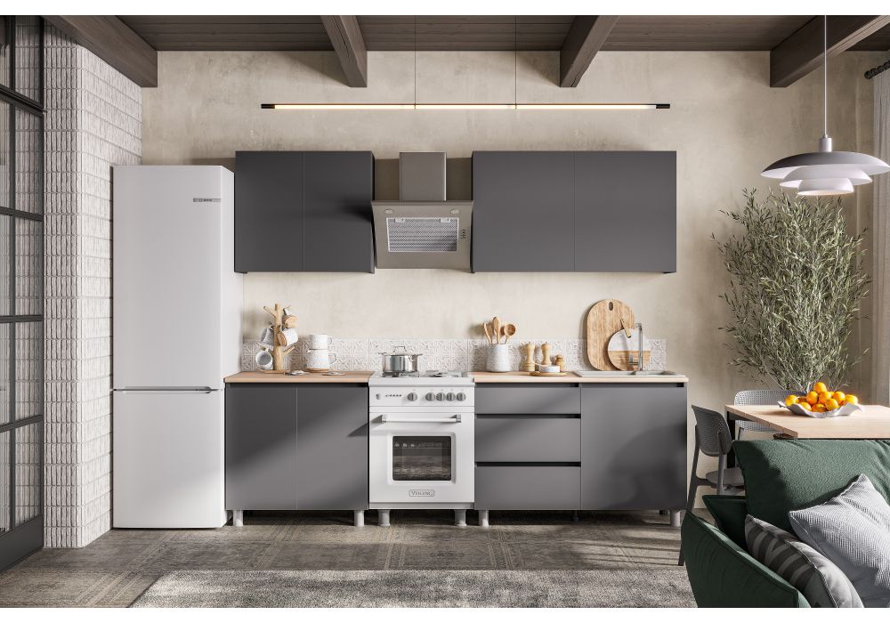 Готовая кухня Сибити 2000 графит серый - дуб сонома