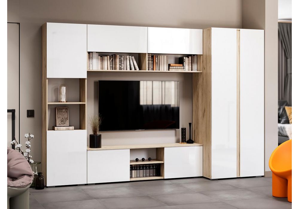 Готовые гостиные Алетра дуб крафт серый - глянец белый комплектация 1