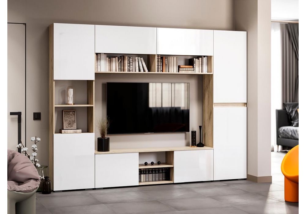 Готовые гостиные Алетра дуб крафт серый - глянец белый комплектация 2