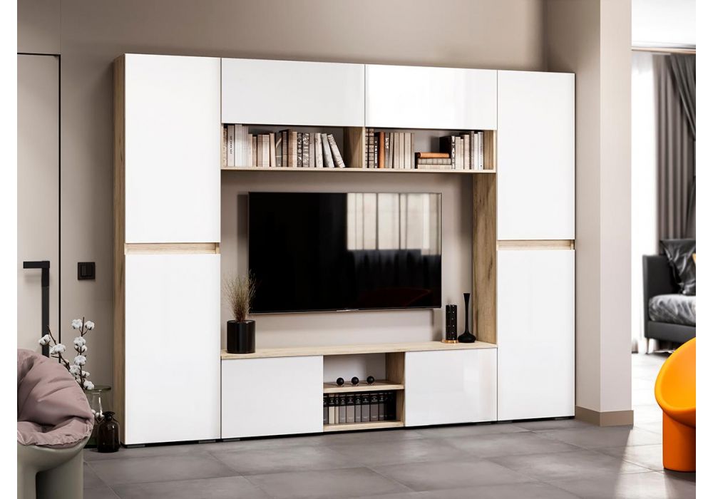 Готовые гостиные Алетра дуб крафт серый - глянец белый комплектация 3