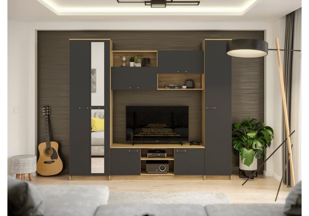 Готовые гостиные Герда дуб крафт серый - антрацит