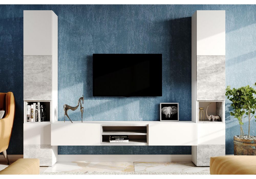 Готовые гостиные Лонгфорд комплектация 1 белый - бетон светлый