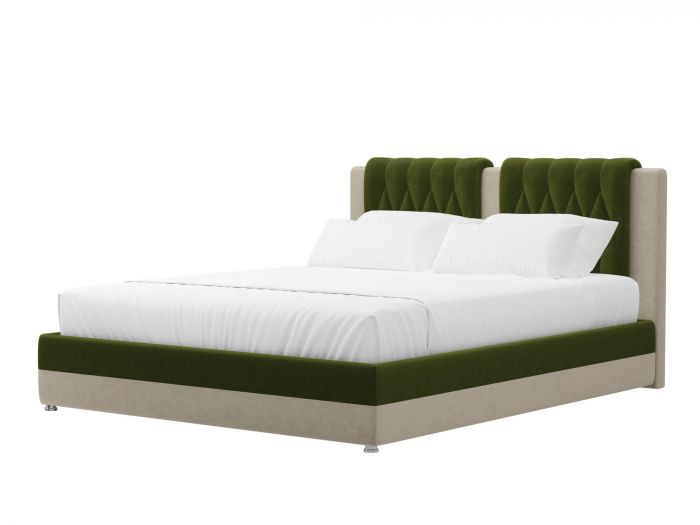 120662 Интерьерная кровать Камилла 200 | Микровельвет | Зеленый | Бежевый