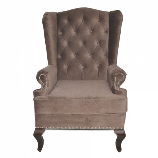 Каминное кресло с ушами Велюр Серо-коричневый РМ
