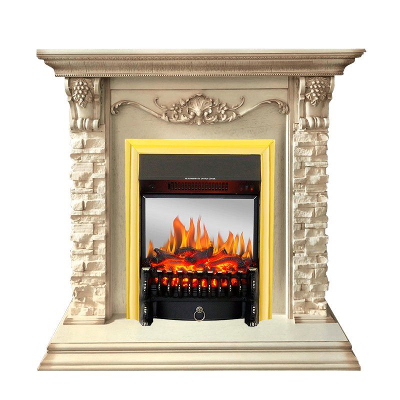 Каминокомплект Adriana - Cлоновая кость с очагом Fobos FX M Brass,27112k26918