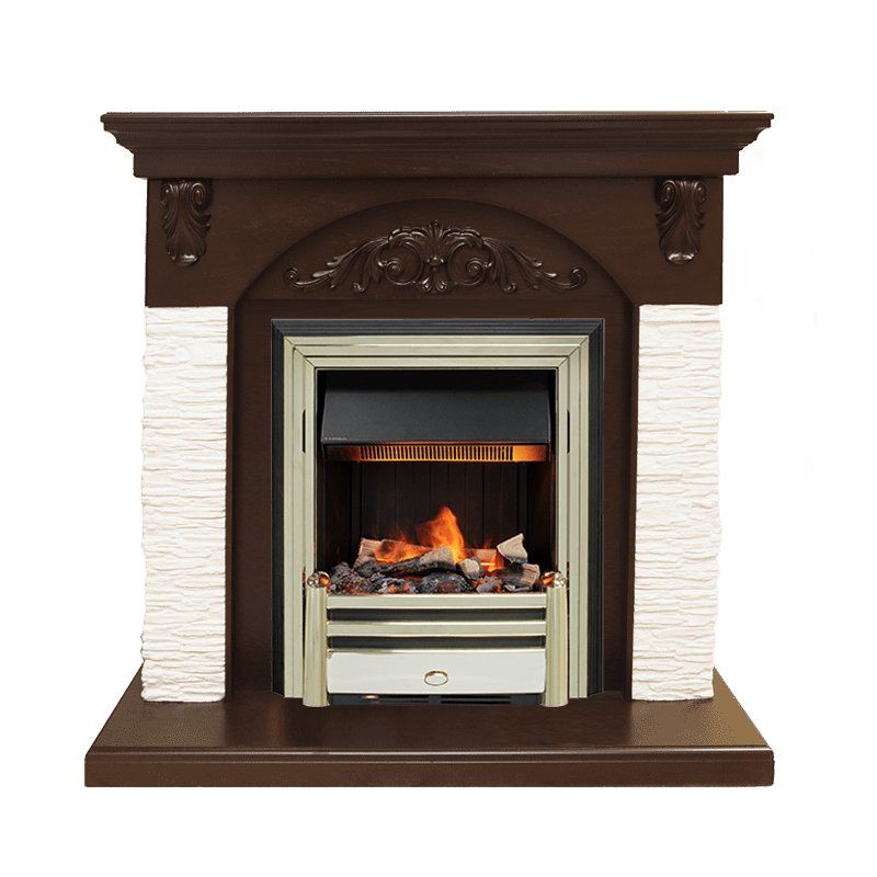 Каминокомплект Bern Сланец мелкий белый - Темный дуб с очагом Cavendish,25984k25722