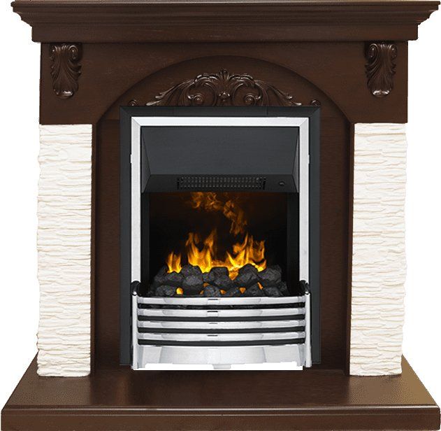 Каминокомплект Bern Сланец мелкий белый - Темный дуб с очагом Flagstaff,25984k25839