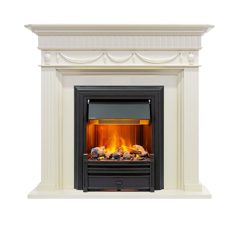 Каминокомплект Corfu - Слоновая кость с очагом Brookline Black,25897k25721