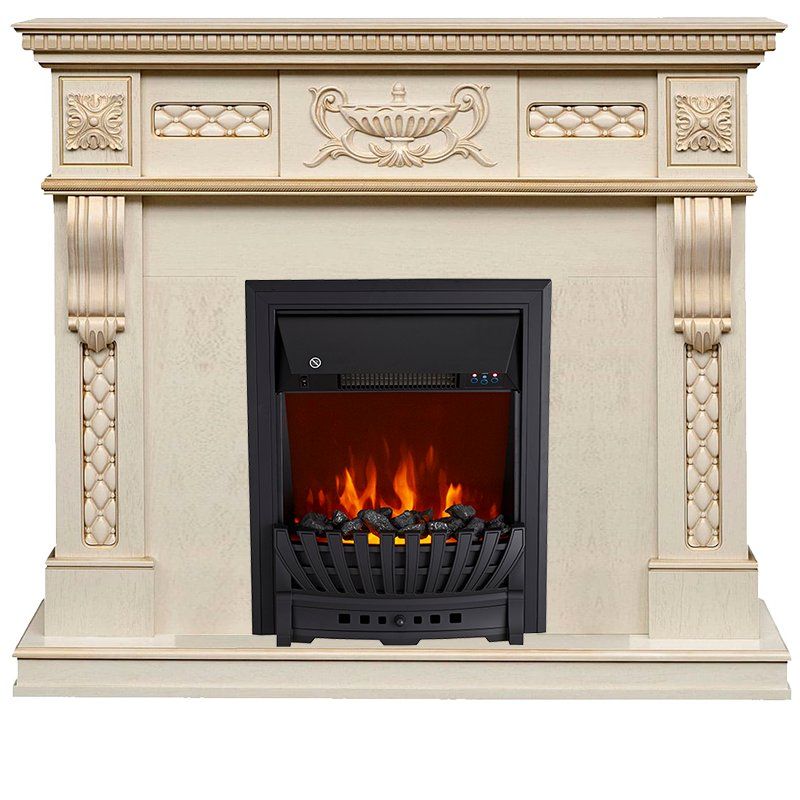 Каминокомплект Corsica - Слоновая кость с патиной (Ширина 1100) с очагом Aspen Black,27202k26915