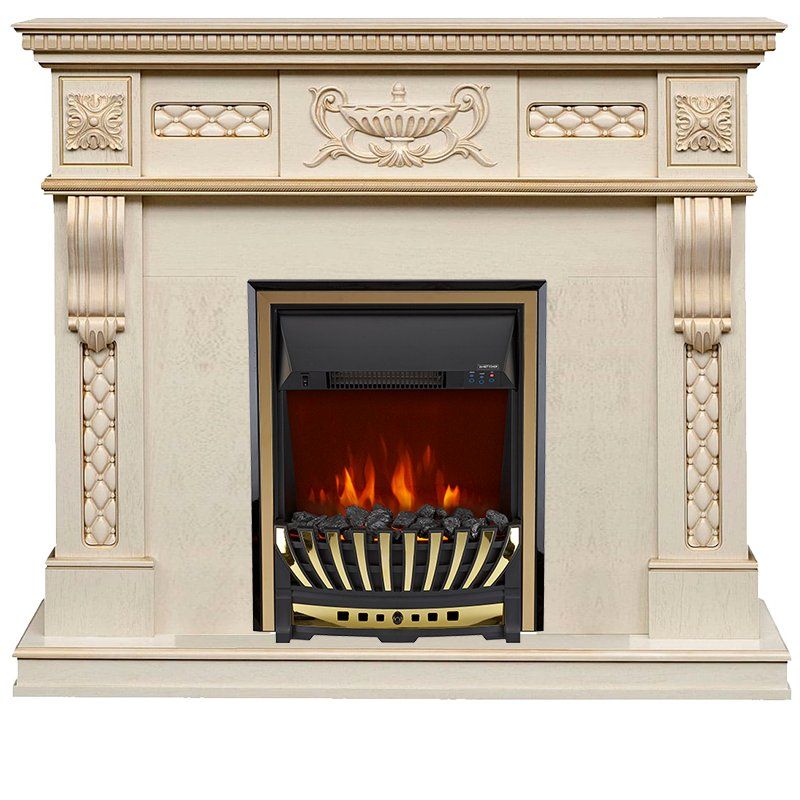 Каминокомплект Corsica - Слоновая кость с патиной (Ширина 1100) с очагом Aspen Gold,27202k26916