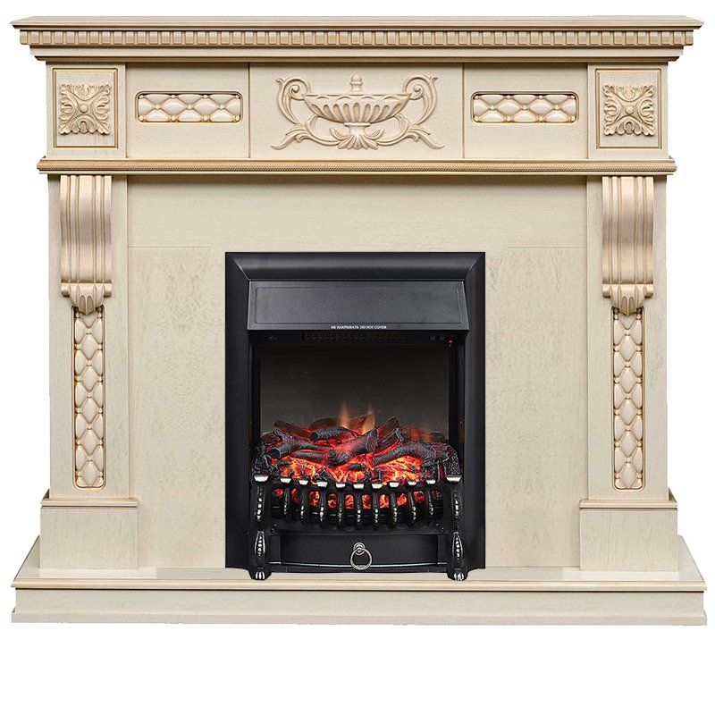 Каминокомплект Corsica - Слоновая кость с патиной (Ширина 1100) с очагом Fobos FX Black,27202k26919