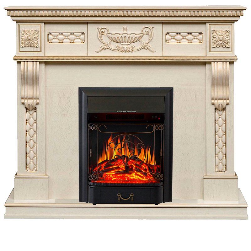 Каминокомплект Corsica - Слоновая кость с патиной (Ширина 1100) с очагом Majestic FX Black,27202k26923