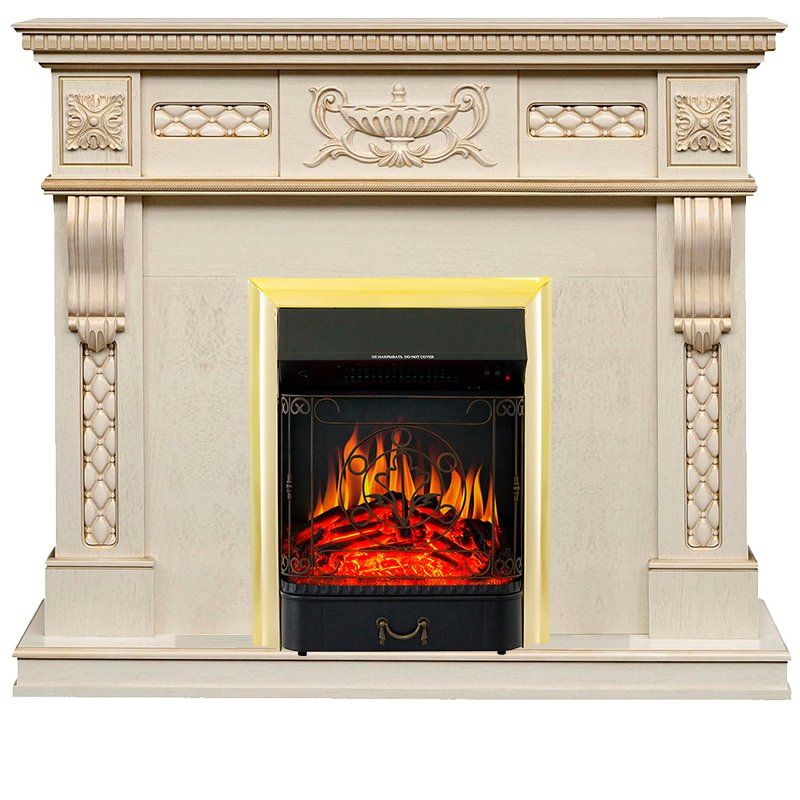 Каминокомплект Corsica - Слоновая кость с патиной (Ширина 1100) с очагом Majestic FX Brass,27202k26924