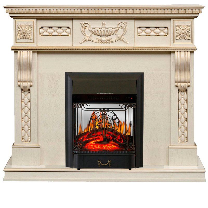 Каминокомплект Corsica - Слоновая кость с патиной (Ширина 1100) с очагом Majestic FX M Black,27202k26921