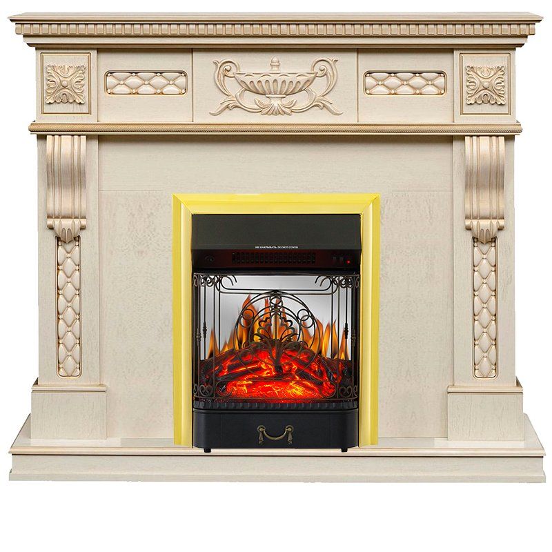 Каминокомплект Corsica - Слоновая кость с патиной (Ширина 1100) с очагом Majestic FX M Brass,27202k26922