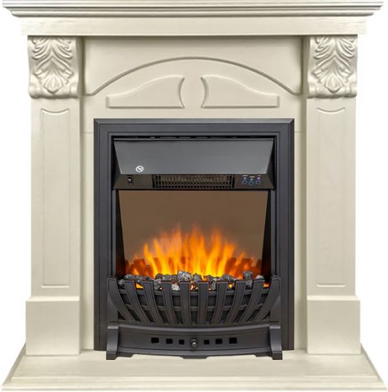 Каминокомплект Dublin (деревянный) RUSTIC (Разборный) - Слоновая кость с очагом Aspen Black,35754k26915