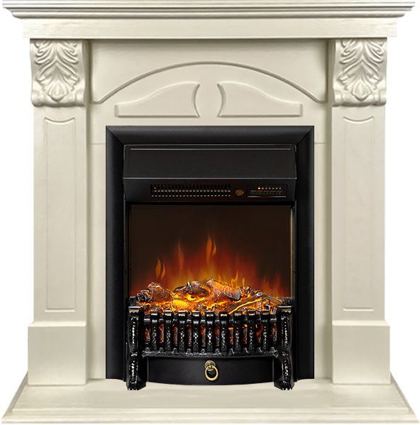 Каминокомплект Dublin (деревянный) RUSTIC (Разборный) - Слоновая кость с очагом Fobos FX M Black RC,35754k26917