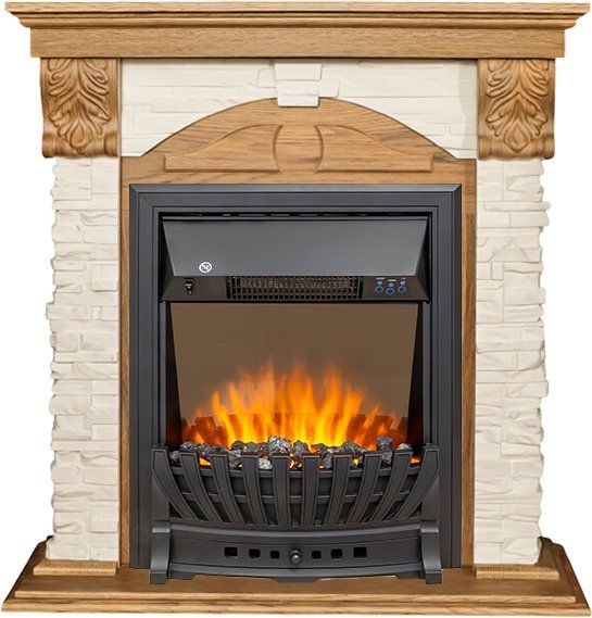 Каминокомплект Dublin (Разборный) - Дуб - Сланец бежевый с очагом Aspen Black,36972k26915