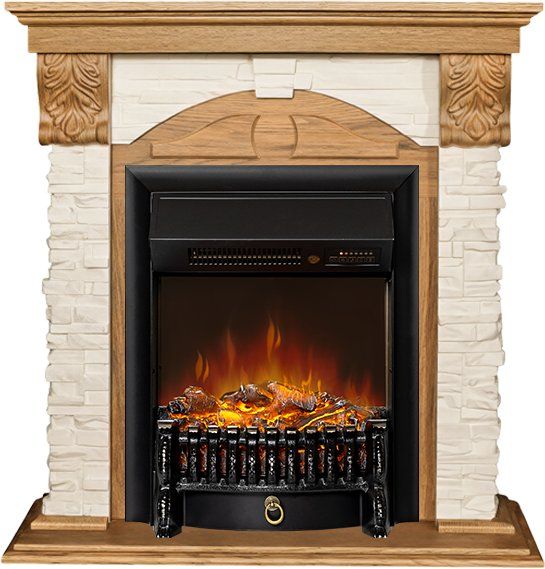 Каминокомплект Dublin (Разборный) - Дуб - Сланец бежевый с очагом Fobos FX M Black RC,36972k26917