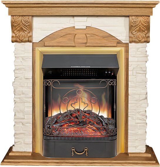 Каминокомплект Dublin (Разборный) - Дуб - Сланец бежевый с очагом Majestic FX Brass,36972k26924