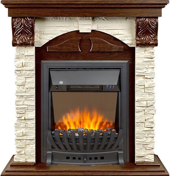 Каминокомплект Dublin (Разборный) - Орех каньон - Сланец с очагом Aspen Black,35269k26915