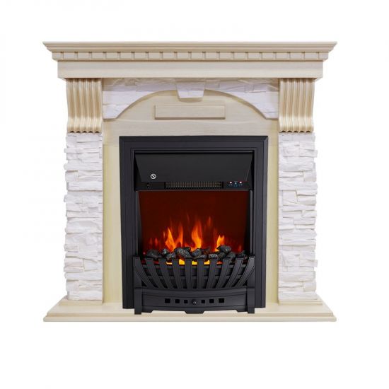 Каминокомплект Dublin - Слоновая кость с патиной - Сланец крем с очагом Aspen Black,27096k26915