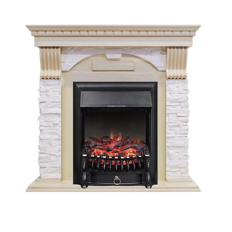 Каминокомплект Dublin - Слоновая кость с патиной - Сланец крем с очагом Fobos FX Black,27096k26919