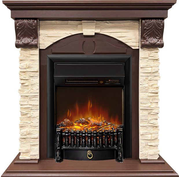 Каминокомплект Dublin STD SFT (Разборный) - Темный дуб - Сланец с очагом Fobos FX M Black RC,36297k26917