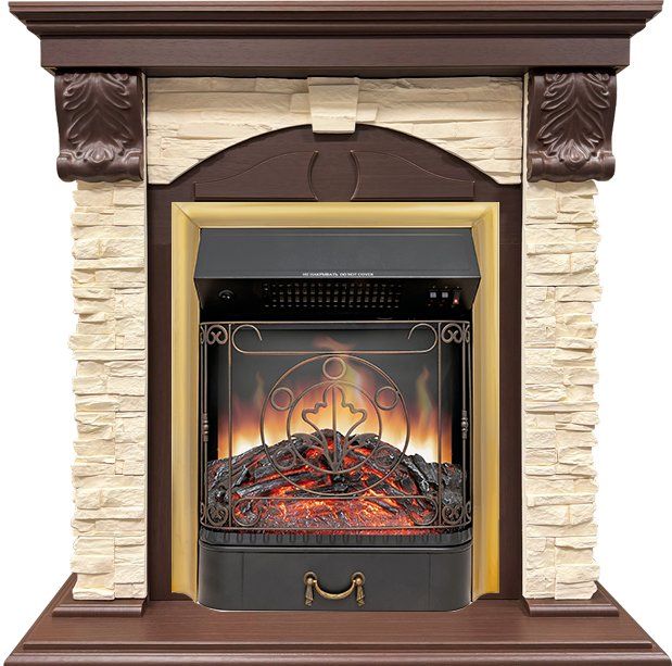 Каминокомплект Dublin STD SFT (Разборный) - Темный дуб - Сланец с очагом Majestic FX Brass,36297k26924