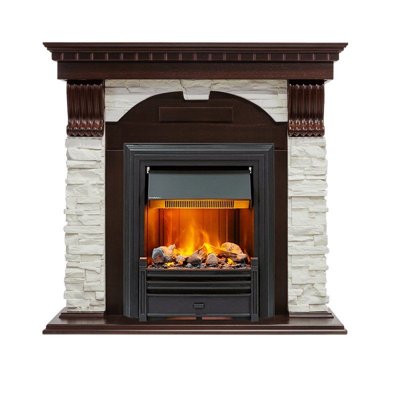 Каминокомплект Dublin - Темный дуб - Сланец белый с очагом Brookline Black,25919k25721