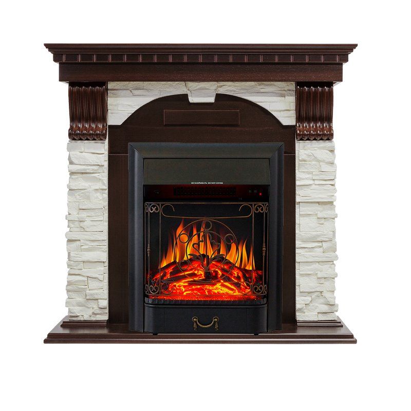 Каминокомплект Dublin - Темный дуб - Сланец белый с очагом Majestic FX Black,27095k26923