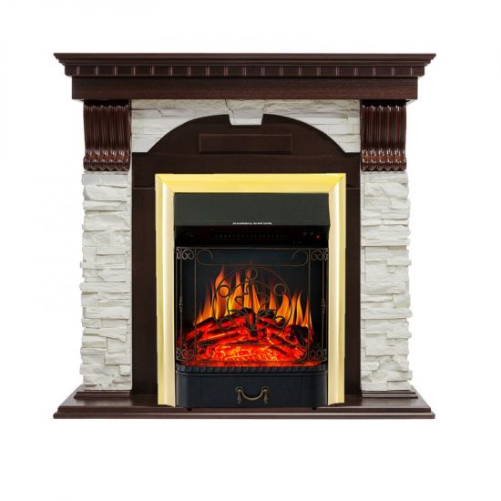 Каминокомплект Dublin - Темный дуб - Сланец белый с очагом Majestic FX Brass,27095k26924