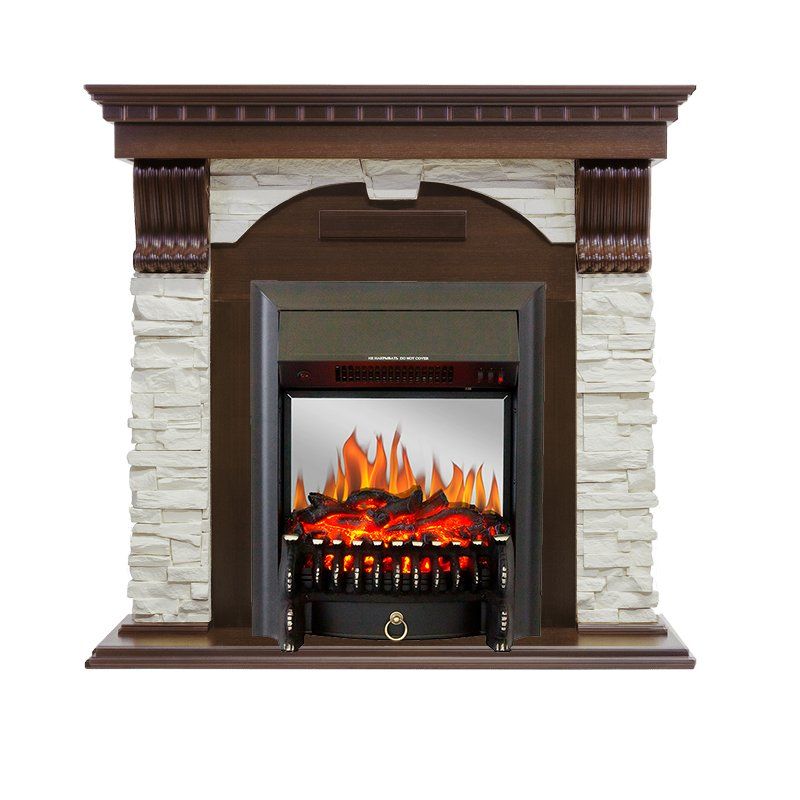 Каминокомплект Dublin угловой - Темный дуб - Сланец белый с очагом Fobos FX M Black,27097k26917