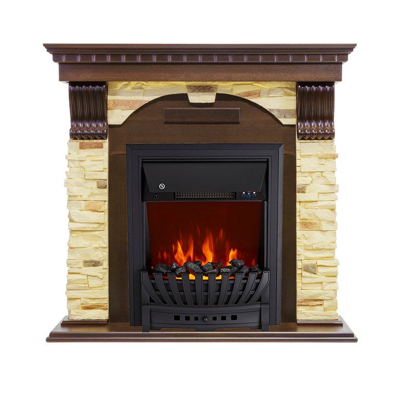 Каминокомплект Dublin угловой - Темный дуб - Сланец с очагом Aspen Black,27094k26915